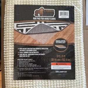 NWT GORILLA GRIP RUG PAD HARD FLOORS 3 feet by 5 feet beige